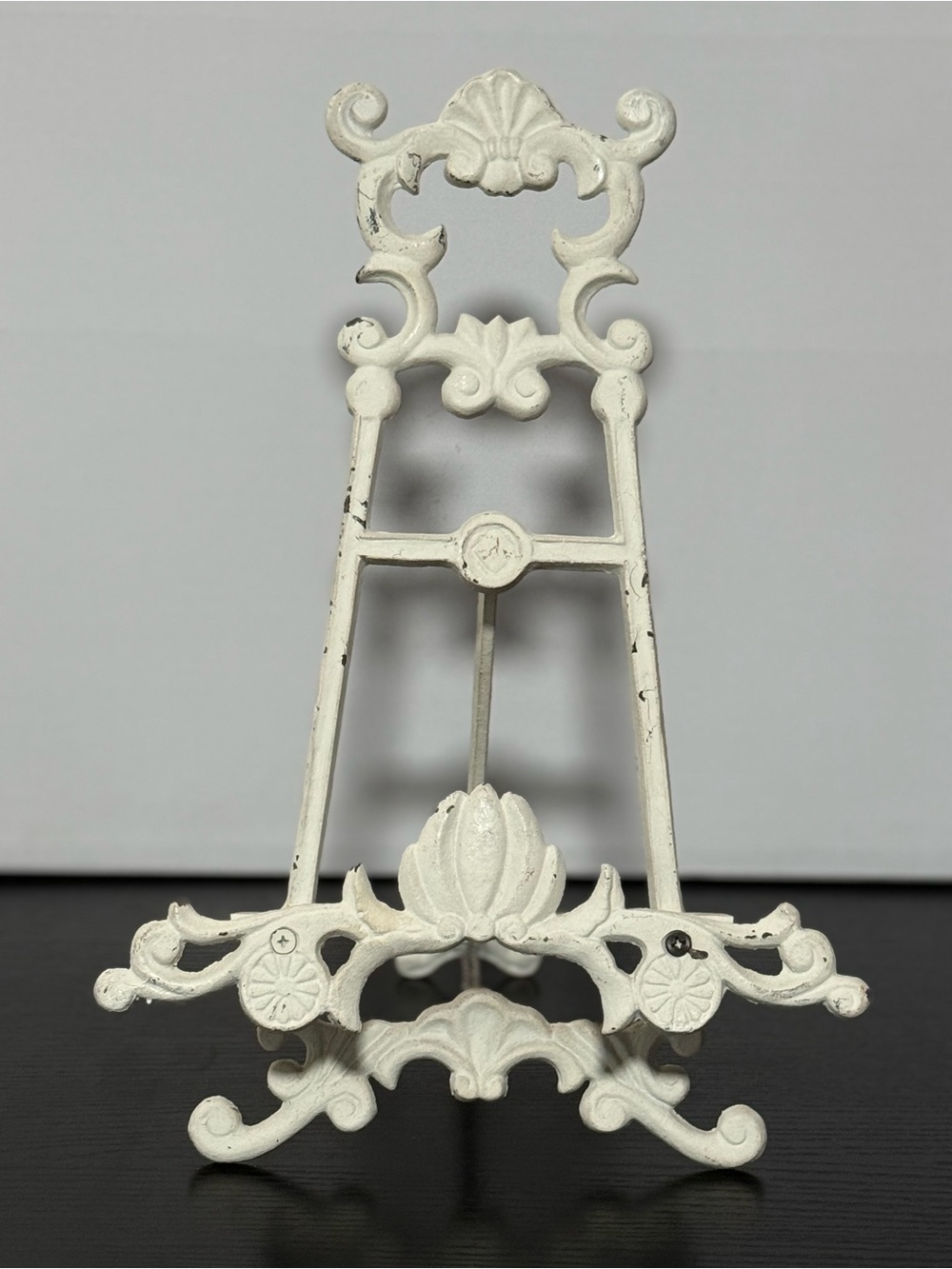 Vintage French Baroque Style White Wrought Iron Tabletop Easel